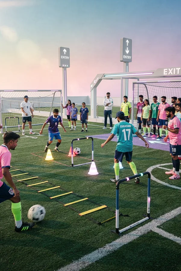Students taking part in a structured football activity